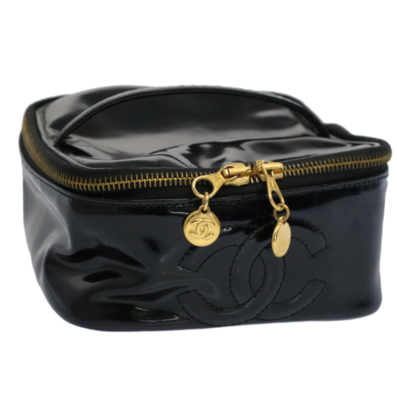 CHANEL Vanity Cosmetic Pouch Patent leather Black CC Auth yb378 - Picture 1 of 16